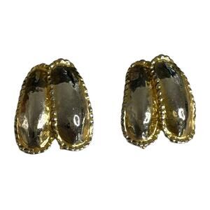 Two Tone Vintage 80s Gold Silver Ton Irregular Shape Earrings Costume Jewelry
